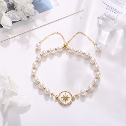 Charm Gold Color Star Immitation Pearl Beads..