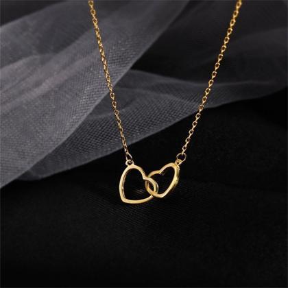 Double Hollow Heart Pendant Necklace