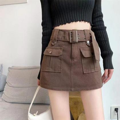 Y2k Streetwear Cargo Mini Skirt Women High Waist..