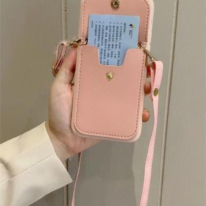 Luxury Crossbody Leather Lanyard Card Bag Pink..