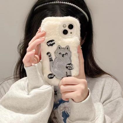 Cute Cartoon Cat Plush Phone Case For Iphone 14 13..