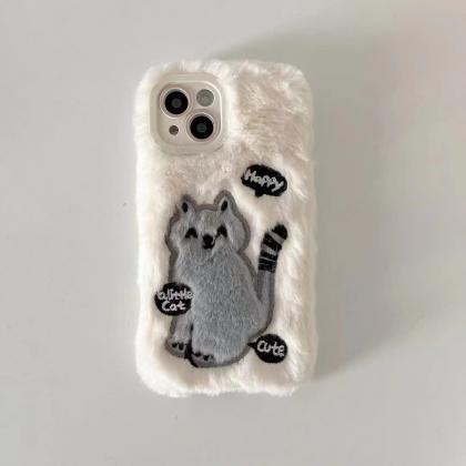 Cute Cartoon Cat Plush Phone Case For Iphone 14 13..
