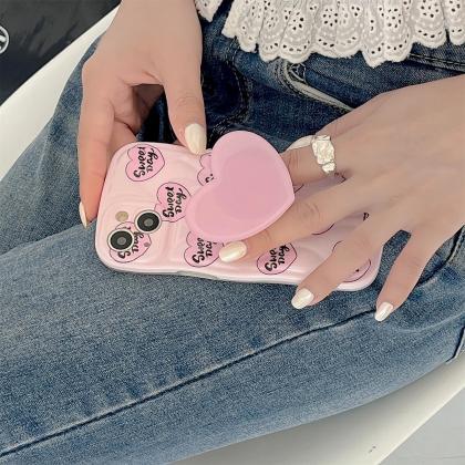 Cute , Pink Love Heart Bracket Holder Line Phone..