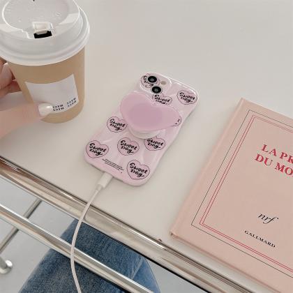 Cute , Pink Love Heart Bracket Holder Line Phone..