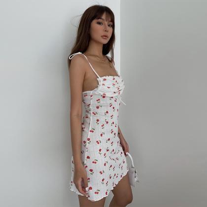 Sweetheart, , Rose Cherry Print Halter Dress, Sexy..