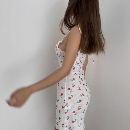 Sweetheart, , Rose Cherry Print Halter Dress, Sexy..