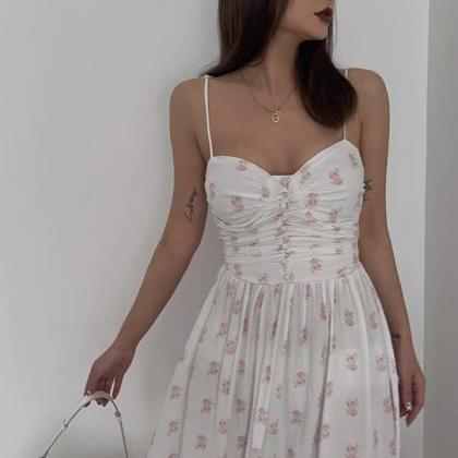 Romantic Floral Print Strappy Mini Dress, Chick..
