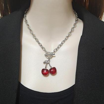 Stainless Steel Jewelry Cute Cherry Necklace..