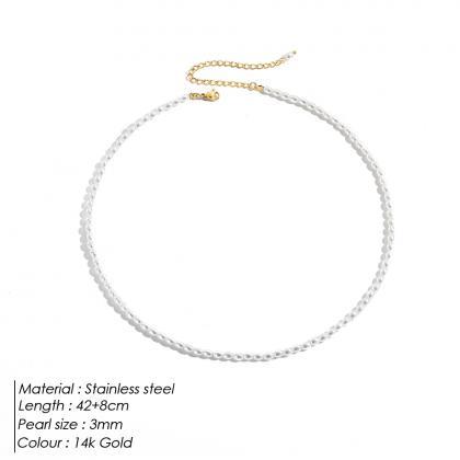 3mm Imitation Pearl Necklace Oval White Stainless..