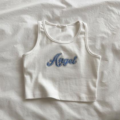 Embroidered Letters High Waist Crop Top Women..