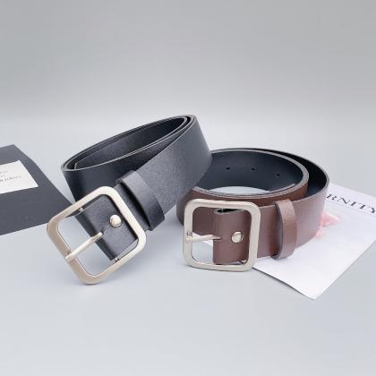 Pu Leather Belt For Women Square Buckle Pin Buckle..