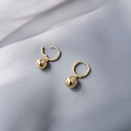 Retro Round Ball Dangle Earrings Gold Color Hoop..
