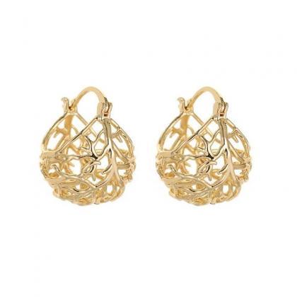 Gold Color Hollow Hoop Earrings Women Newly..
