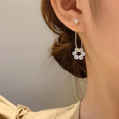 Shinning Rhinestone Flower Long Earrings Korean..