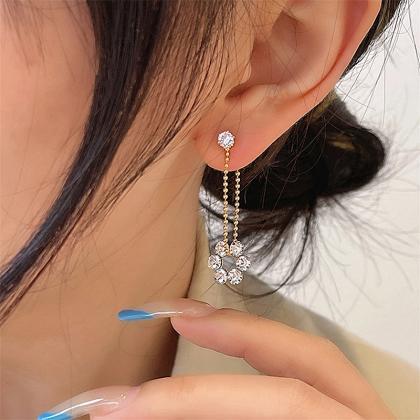 Shinning Rhinestone Flower Long Earrings Korean..