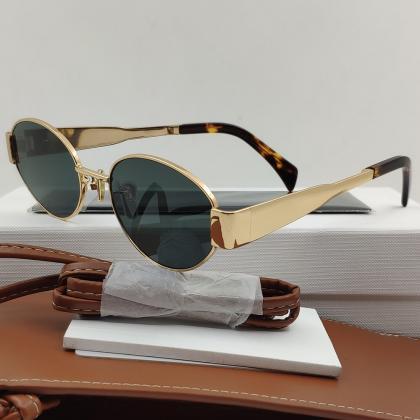 Small Oval Metal Frame Women Sunglasses For Male..