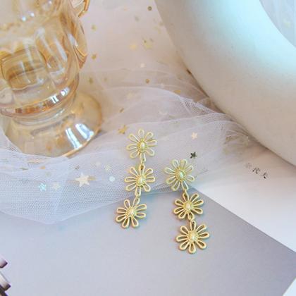 Elegant Yellow Flower Petal Tassel Drop Earrings