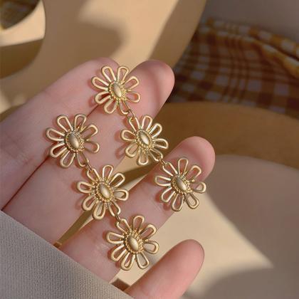 Elegant Yellow Flower Petal Tassel Drop Earrings
