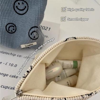 Storage Bag Retro Corduroy Smiley Face Makeup Bag..