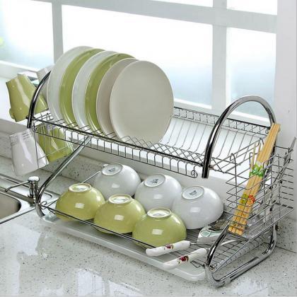 Large Dish Drying Rack Cup Drainer 2-tier Strainer..