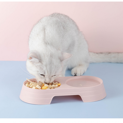 Macaron Pet Double Bowl Plastic Kitten Dog Food..