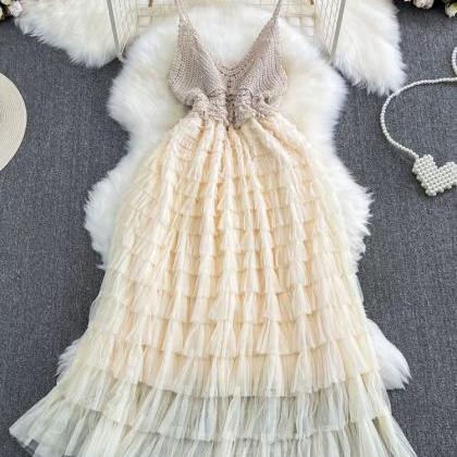 Hollow Knit Vest Patchwork Dress ,cute Dress,sweet..