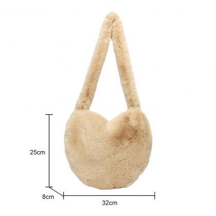 Autumn Winter Shoulder Bag Love Heart Shape Plush..
