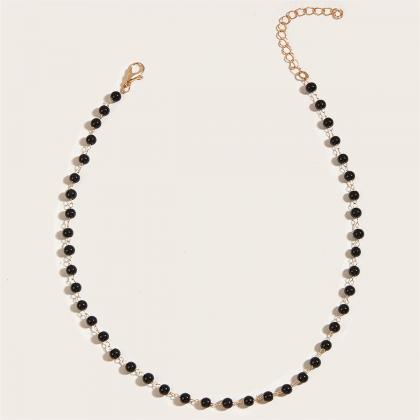 Black Small Round Bead Necklace Necklace For Women..
