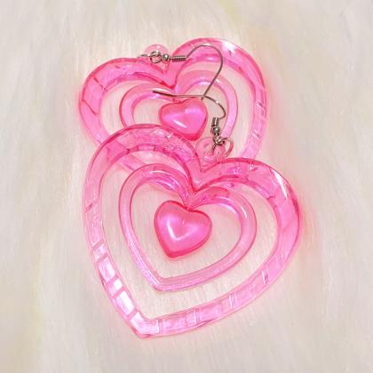 Y2k Earrings Pink Hollowout Heart Earrings Korean..