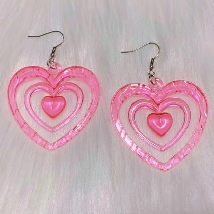 Y2k Earrings Pink Hollowout Heart Earrings Korean..