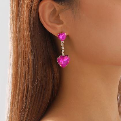 Romantic Crystal Heart Drop Earrings For Women..
