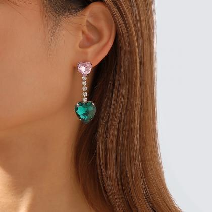 Romantic Crystal Heart Drop Earrings For Women..