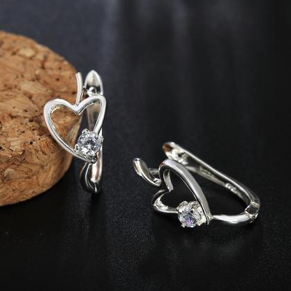 925 Sterling Silver Zircon Heart Hoop Earrings For..
