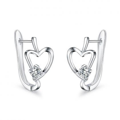 925 Sterling Silver Zircon Heart Hoop Earrings For..