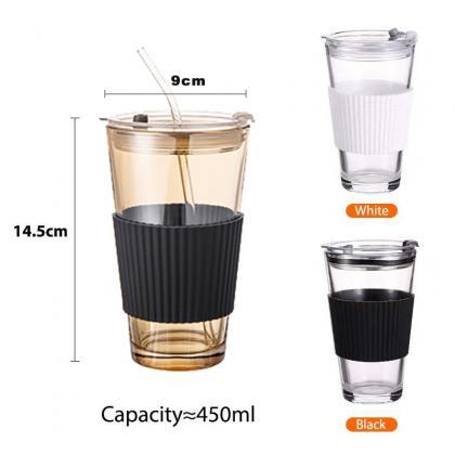 450ml With Straw Glass Coffee Cup Thick Glass Mug..
