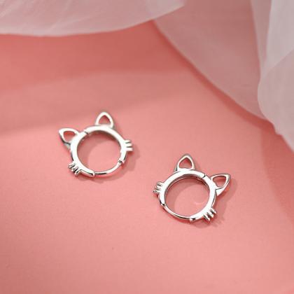 925 Sterling Silver Cat Hoop Earrings Simple..