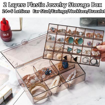 2 Layers Plastic Jewelry Organizer Ear Stud Cases..