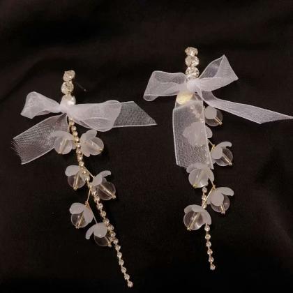 Chiffon Bow Knot Crystal Acrylic Flower Long..