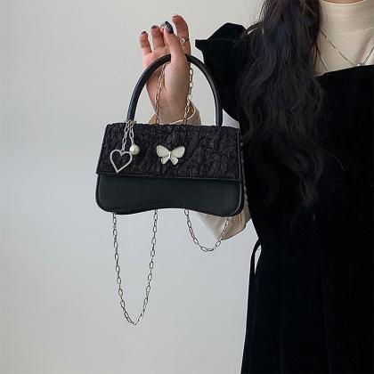 Female Chain Black Small Square Bag Girl Handbag..