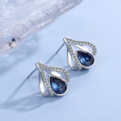 925 Sterling Silver Blue Sapphire Stud Earring