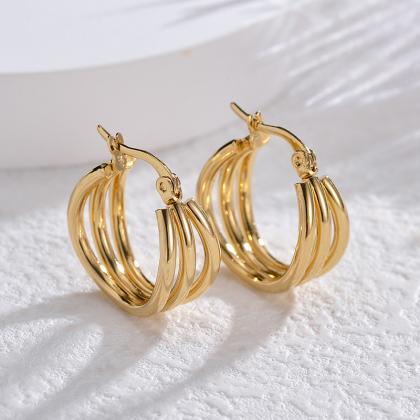 Minimalist Metal Gold Color Hoop Earrings Fashion..