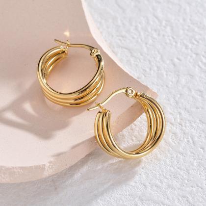 Minimalist Metal Gold Color Hoop Earrings Fashion..