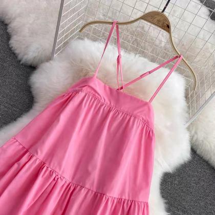 Spaghetti Strap Dress,cute Casual Dress,pink..