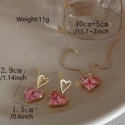 3pcs Trendy Y2k Heart-shaped Zircon Pink Crystal..
