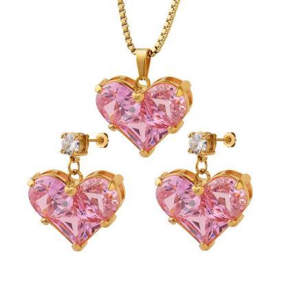 3pcs Trendy Y2k Heart-shaped Zircon Pink Crystal..
