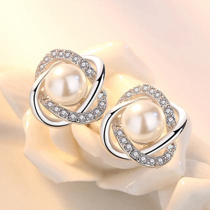 Zircon Crystal Pearl Earrings For Women Fashion..