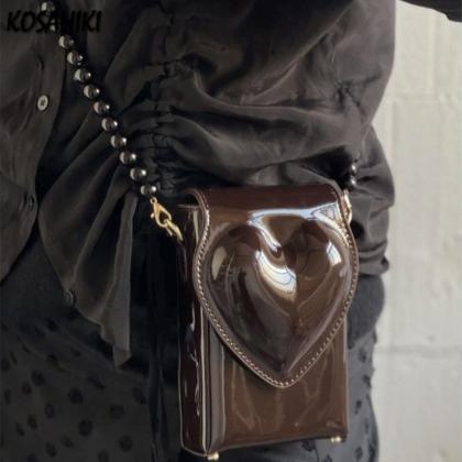 Patent Leather Heart Crossbody Bags Beading Y2k..