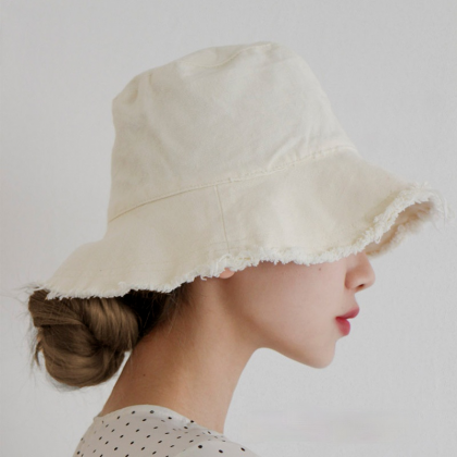 Spring Summer Tassel Brim Bucket Hat Women Cotton..