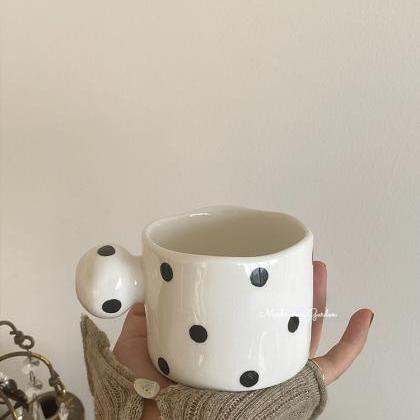 Super Cute Black And White Polka Dot Irregular Mug..