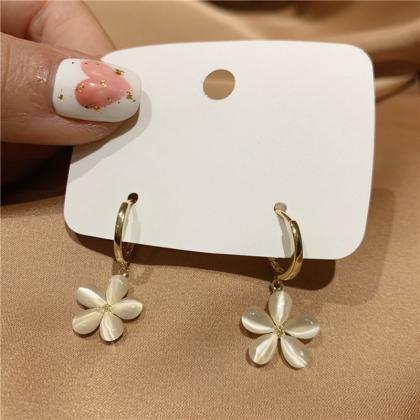 Korean Elegant Cute Opal Flower Hoop Earrings For..